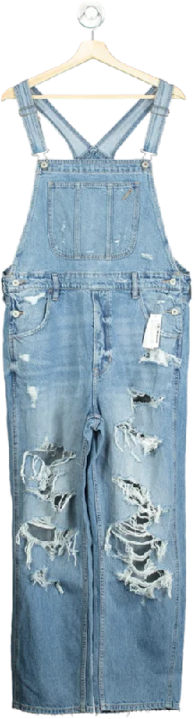 American Eagle Blue Denim Distressed Overalls UK L