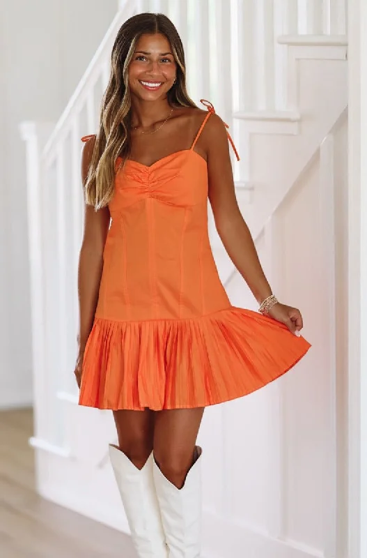 Cheer Loud Pleated Mini Dress  - Orange