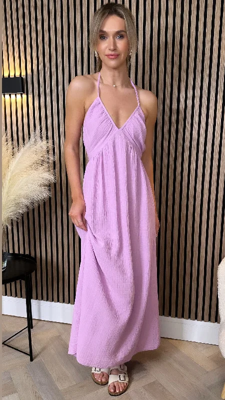 Cindy Lilac Halterneck Midi Dress