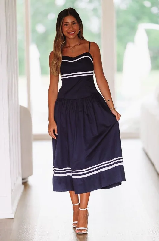 Come Sail Away Midi Dress - Navy