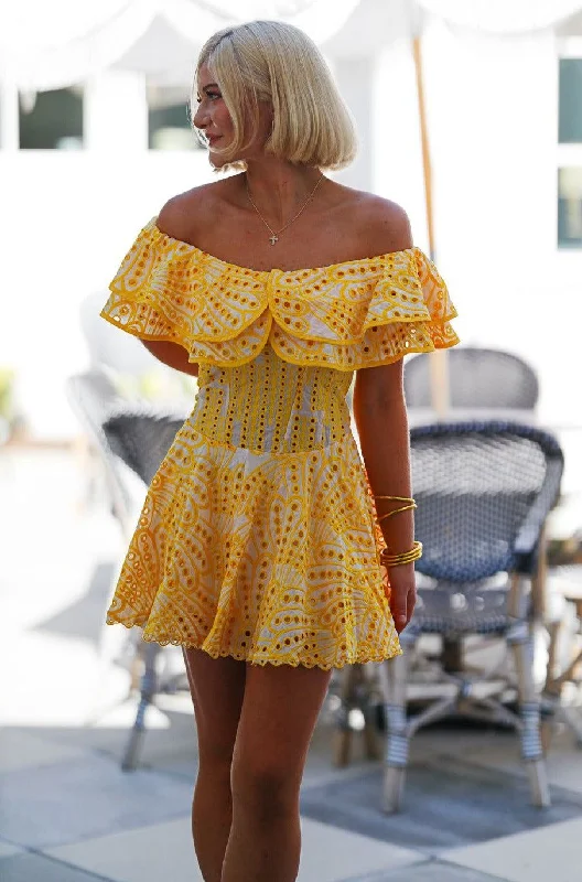 Eye in the Sky Mini Dress - Yellow and White