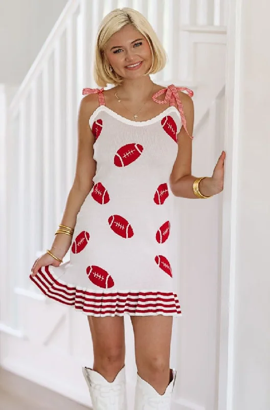 Football Ribbon Mini Dress - White and Red