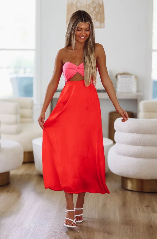 Giving Vibes Maxi Dress - Pink and Red