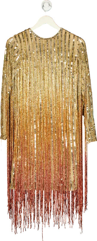 Karen Millen Gold Sequin Fringe Embellished Dress UK 8