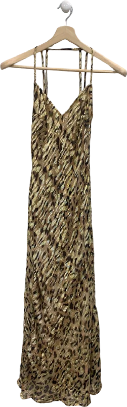 New Look Gold Leopard Print Bias Slip Dress UK 8