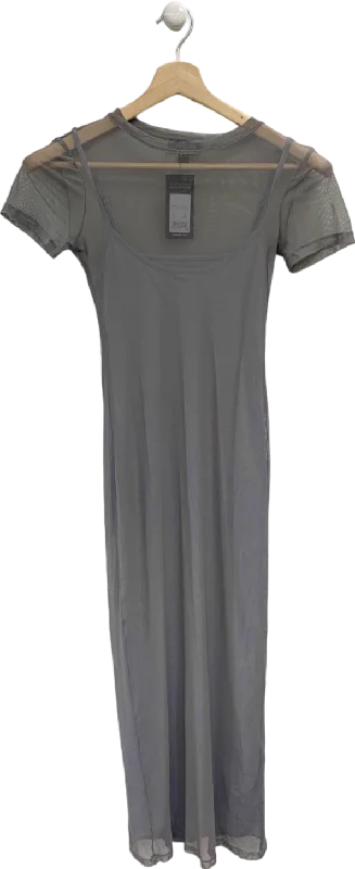 New Look Grey Mesh Cap Sleeve Dress UK 6