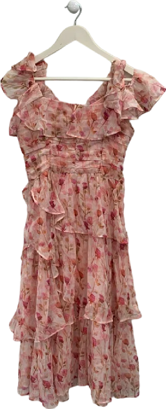 Pink Floral Ruffle Dress UK S