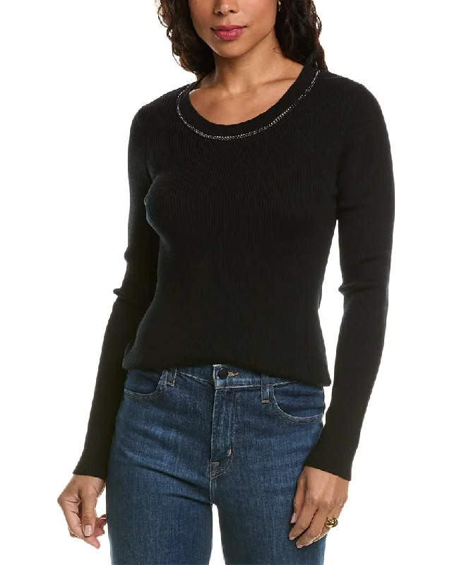 Elie Tahari Chain Trim Wool Sweater