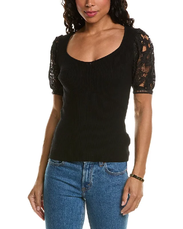 Elie Tahari Lace Sleeve Top