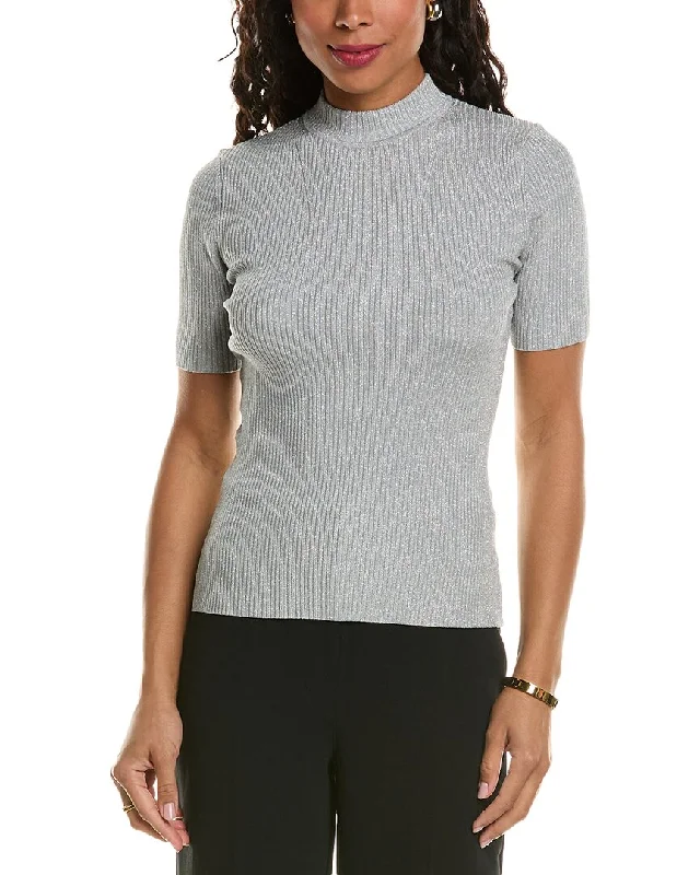 Elie Tahari Metallic Mock Sweater