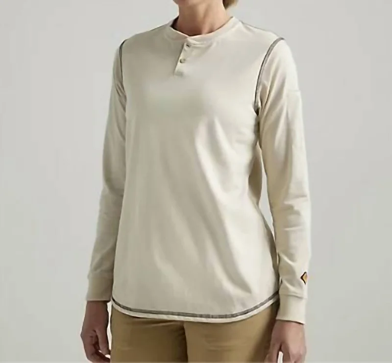 Flame Resistant Long Sleeve Henley Top In Sand