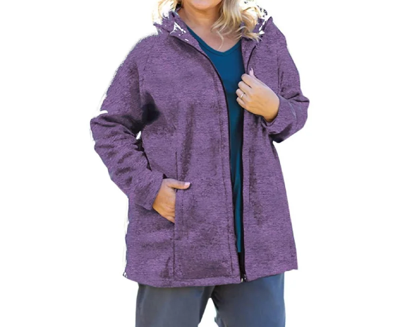 Lyddie Hooded Zip Up Fleece Jacket - Plus Size In Royal Purple