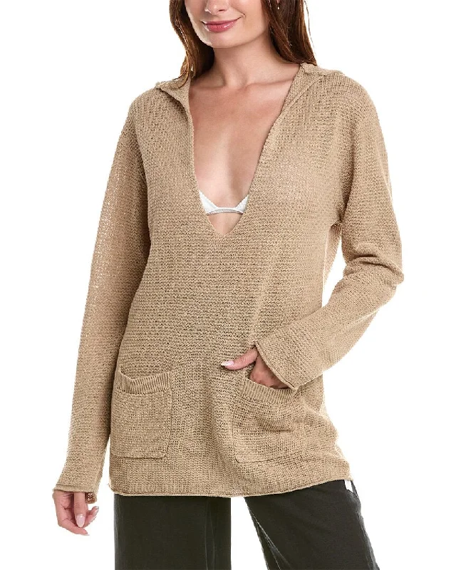 Onia Linen Knit V-Neck Hoodie