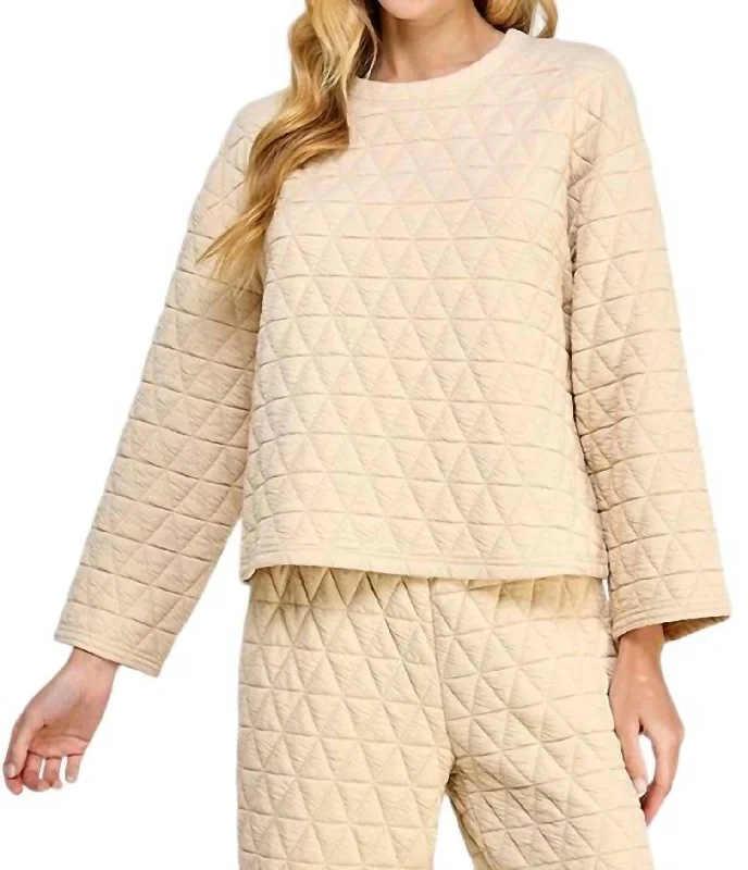 Quilted Long Sleeve Top In Cream