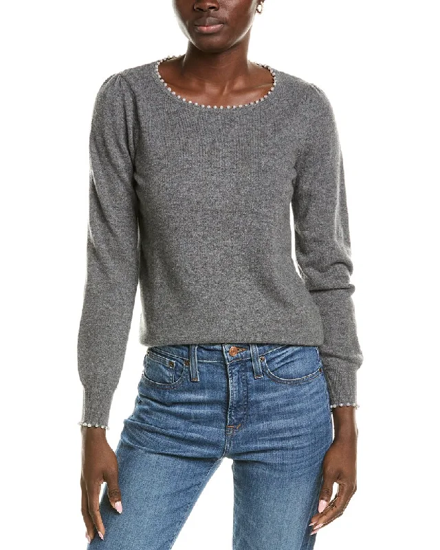 sofiacashmere Embellished Trim Cashmere Sweater