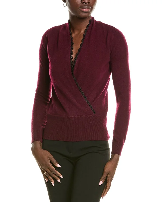 sofiacashmere Lace Trim Surplice Cashmere Sweater