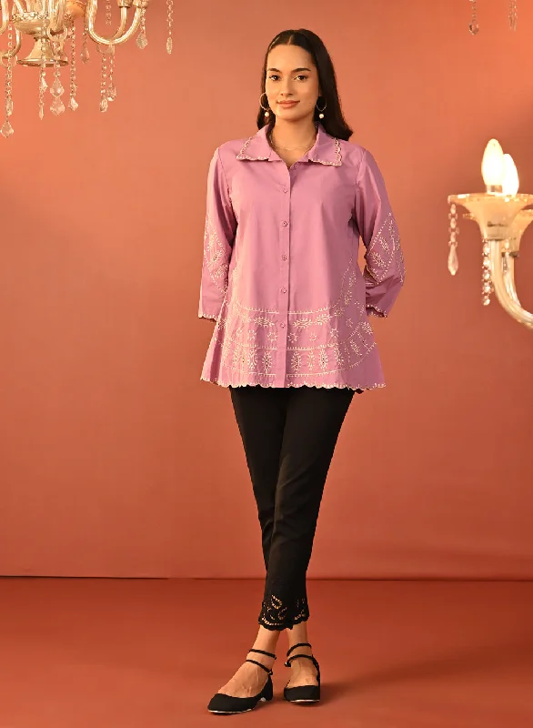 Rubab Pink Embroidered Cotton Shirt for Women