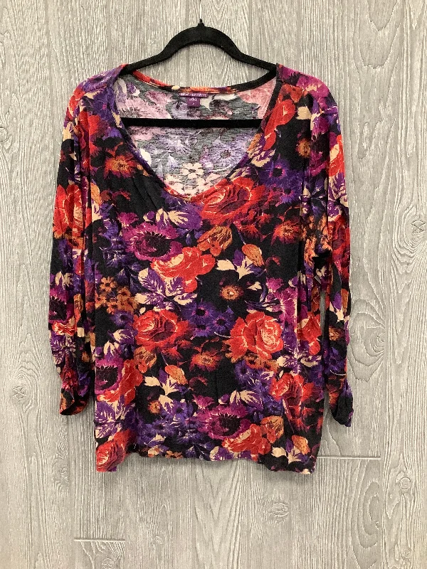 Top Long Sleeve By Beverly Drive In Floral Print, Size: 2x