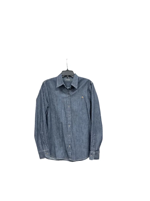 Top Long Sleeve By Lauren By Ralph Lauren In Blue Denim, Size: L