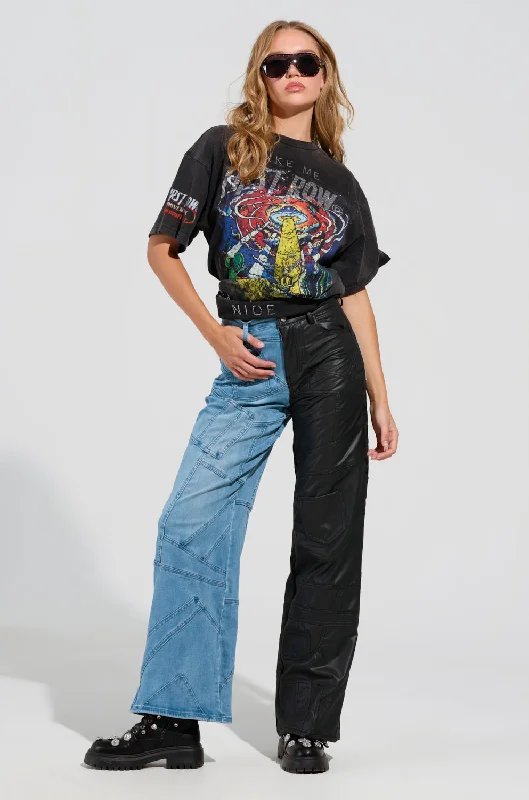 EXTREME STRETCH PATCHWORK WIDE LEG JEANS